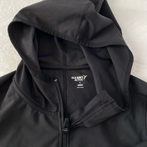 Black performance workout hooded zip run jacket old navy active women’s medium